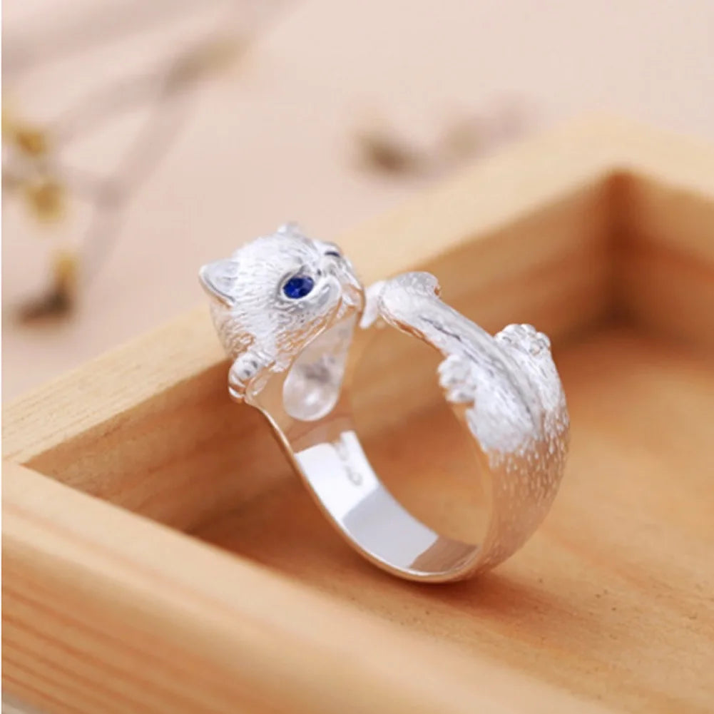 Dragon & Mouse Adjustable Open Ring for Women – Antique Silver Animal Finger Ring, Trendy Fashion Party Jewelry Giftwelry Gift