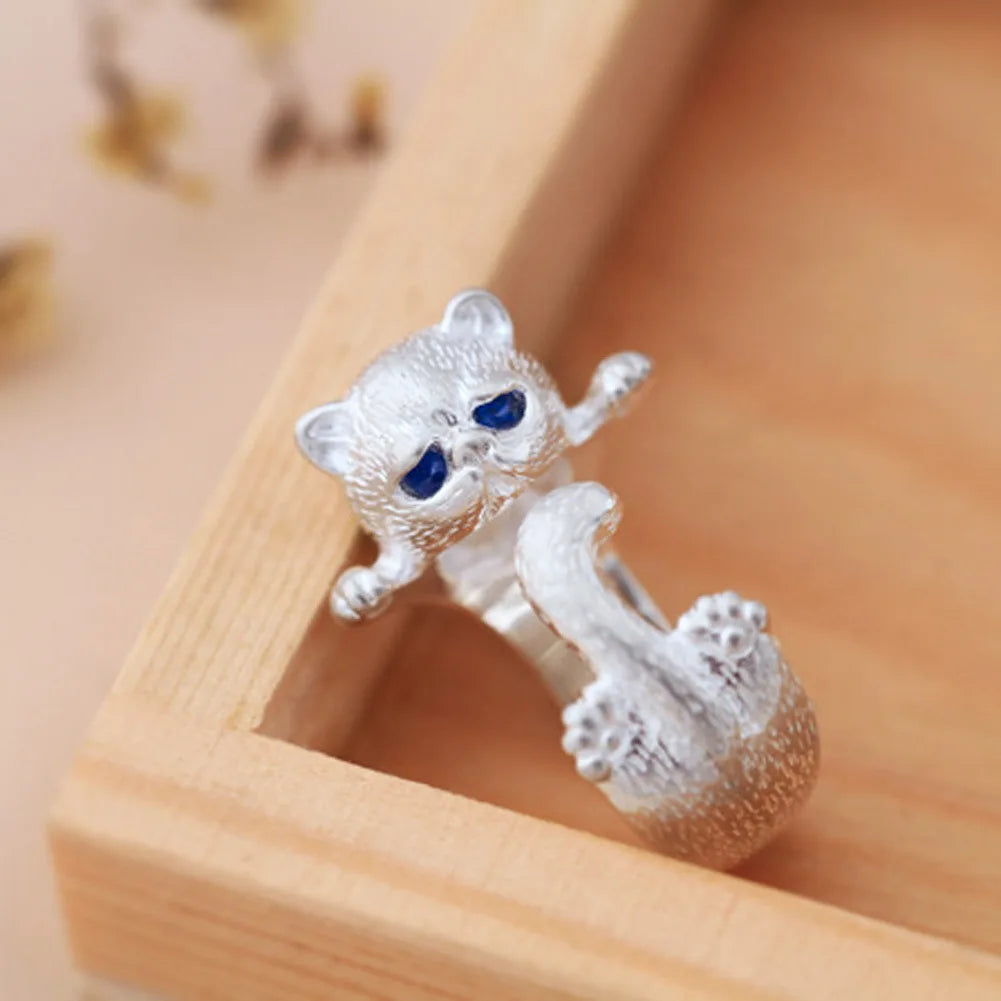 Dragon & Mouse Adjustable Open Ring for Women – Antique Silver Animal Finger Ring, Trendy Fashion Party Jewelry Giftwelry Gift